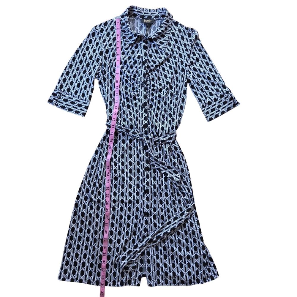 Laundry Shelli Segal Shirt Dress Button Front Silky Black White Geometric Sz 10 - Picture 6 of 13